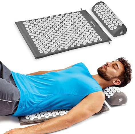 Gaiam Acupressure Mat and Pillow Set, Acupuncture Style Massage Mat & Pillow, Relief for Sciatic Nerve, Muscle Tension, Fibromyalgia, Neck, Shoulder & Back Pain, Migraine & Headaches and Insomnia Grey