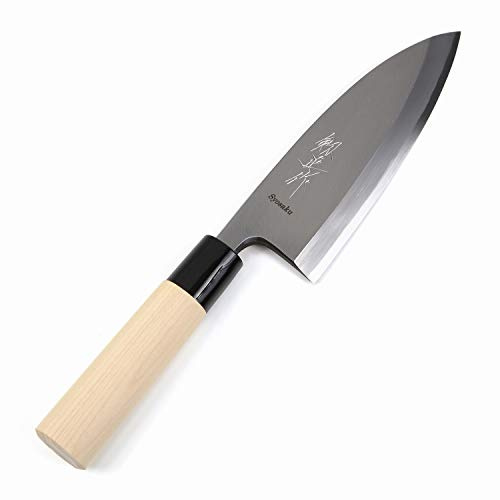 Syosaku Japanese Sushi Fillet Best Sharp Kitchen Chef Knife Kigami(Yellow Steel)-No.2 D-Shape Magnolia Wood Handle, Deba 6-inch (150mm)