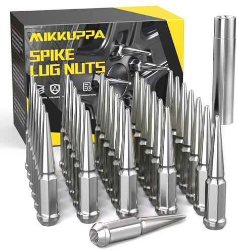 MIKKUPPA 9/16-18 Spike Lug Nuts, Replacement for 2002-2010 Dodge Ram 1500, 2000-2011 Ram 2500 3500, 2004-2009 Durango Aftermarket Wheel, 4.4 Tall Chrome 32PCS Solid Spiked Lug Nuts with Socket Key