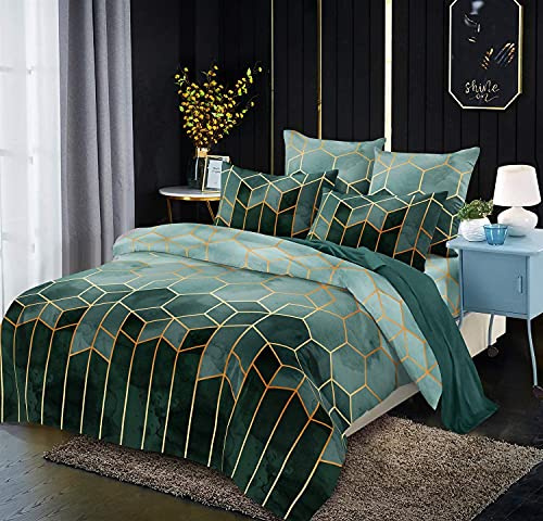 Luofanfei Parure de lit 220x240 Vert Adulte 2 Personnes Sets de Housse de Couette Microfibre Ensemble Literie Modern Géométrique Linge de Lit avec Fermeture éclair et 2X 65x65cm Taies d'oreiller