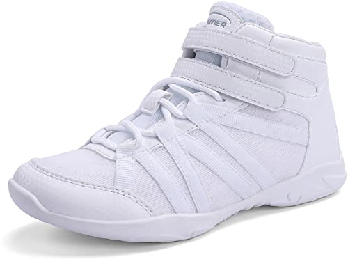 BAXINIER Girls White High Top Cheerleading Shoes Lightweight Youth Cheer Competition Sneakers Training Dance Tennis Shoes - White 1 Little Kid