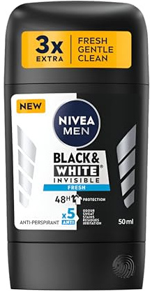 NIVEA Lot de 2 bâtons de protection invisible pour homme - Noir et blanc frais - 48 heures - Texture douce - Application lisse - Technologie brevetée spéciale - Lot de 2 - 2 x 50 ml