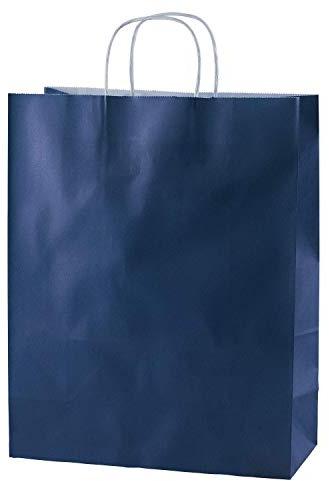 Thepaperbagstore 50 Sacchetti di Carta Colorata, Riciclabili e Riutilizzabili, con Manici Intrecciati, Blu - Medi 250x110x310mm