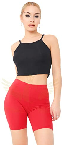 Crazy Chick® Women's Cotton Cycling Shorts - Ladies Yoga Gym Workout Running Cycling Sports Shorts Stretchy 1/2 Length Over-Knee Legging Plus Size 8-30 (Red, 8)