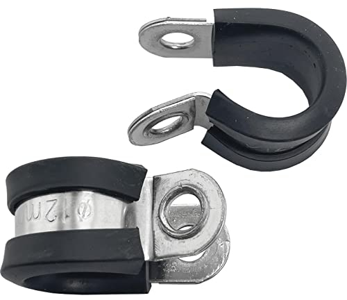 Lumonic 5x abrazaderas de tubo 12mm con inserto de goma acero inoxidable V2A I abrazaderas de cable para atornillar I abrazadera de manguera 12mm, abr