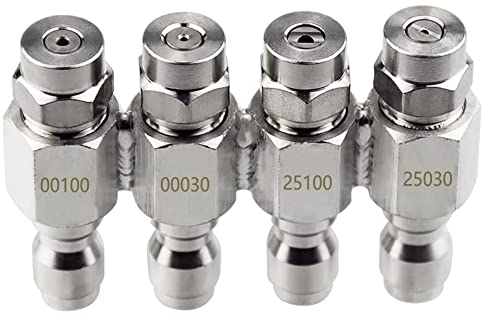 Saipor Pressure Washer Nozzles with 4-Tip Soft Wash Nozzle Tips Standard 1/4 Inch Quick Connect Stainless Steel 4 Way Tip Holder for Pressure Washing (00100/00030/25100/25030)
