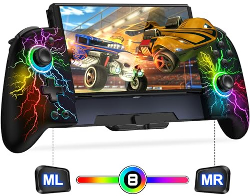 Gammeefy JC200 Switch Controller - Hall Effect One-Piece Wireless Switch Joypad (No Drift, No Deadzone) with 9 Color Lights for Nintendo Switch/Switch OLED, Game Boy Color