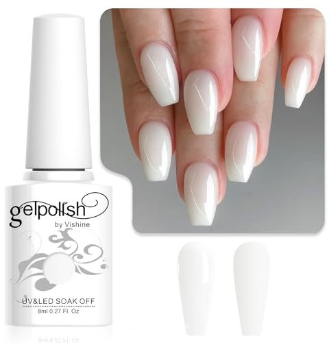 Vishine Esmalte Gel Semipermanente Blanco Lechoso, Natural Nude French Manicure, Nail Art Gel Soak-Off UV LED 8ml