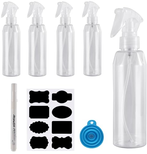 HJJMN 200ml Plastica Trigger Sprayer, 5 Pezzi Flacone Spray Vuoto per Piante, Bottiglia Spray per Pulizia, Giardinaggio, con Imbuto in Silicone Pieghevole, Penna Marcatore, Etichetta Adesiva