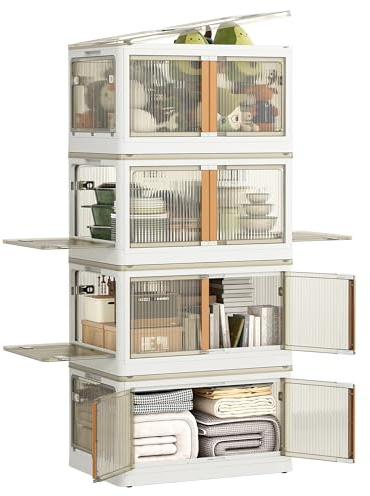 NETEL Cajas Almacenaje Plastico, 116L 4 Unidad Caja Almacenaje con Tapa, Caja Plegable Plastico, Caja Almacenaje Apilables, Caja Plastico con Ruedas, Caja Transparente, Se Pueden Abrir 5 Lados
