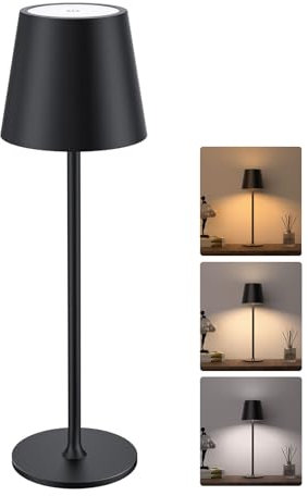 JACKYLED Tischlampe Kabellos, Wiederaufladbar mit 5000mAh Akku, 3 Höhen Verstellbar, 3 Farbtemperaturen Dimmbar, Tragbare LED-Wasserdichte Tischlampe für Esszimmer, Schlafzimmer, Außenbereiche