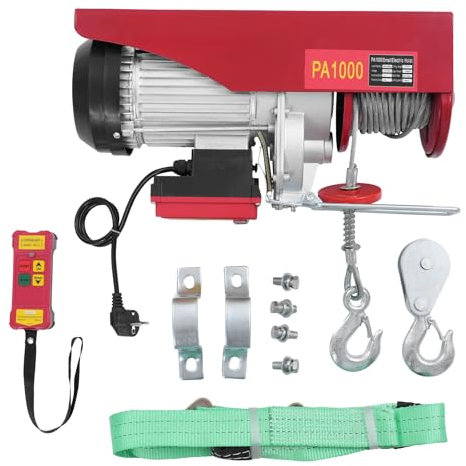 ROMYIX Treuil électrique - Puissance de levier : 1000 kg - Vitesse de levage : 10 m/min - Hauteur de levage : 12 m - 1800 W - Treuil moteur en cuivre - Palan avec télécommande sans fil (1000 kg)