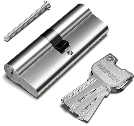 1 Pc of 40/40 mm Brass Core Mortise Door Lock Cylinder,Double Side Key with 3 Brass Keys, Anti-snap, Anti-Bumping,Nickel Brushed Color(80-K-NB)
