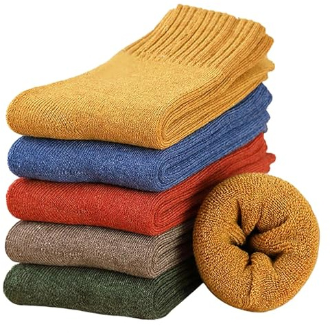 Josnown Thermal Warm Boot Socks for Women, 5 Pairs Winter Thick Cozy Hiking Crew Comfy Socks Full Cushioned, Size 5-10