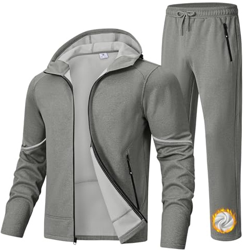 BGOWATU Men's Fleece Lined Tracksuits Set Winter Jacket Hoodie Sweatsuit Running Sport Pants Jogging Suits with Pockets Dark Gray XL