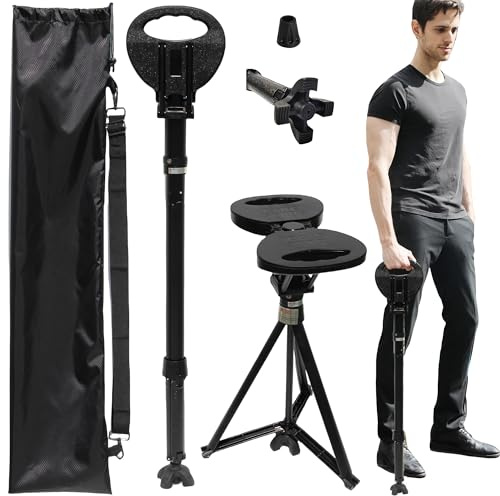 Bastón ajustable con asiento, taburete plegable ligero para hombres y mujeres, carga máxima de 550 libras, portátil con cojín y bolsa de transporte para adultos mayores