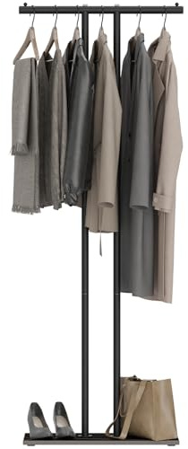 OUTBROS Metal Perchero, Barra para grande con Placa Inferior de Roca Gruesa, 60x25x175cm Perchero de pasillo, para Ropa, Armario abierto para facilitar el acceso, Negro