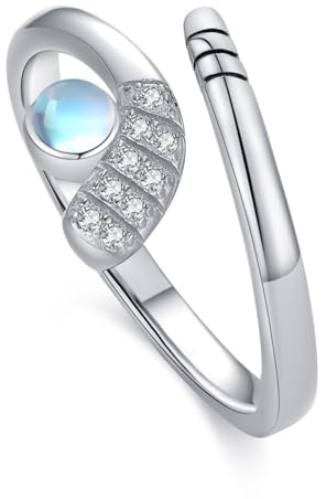 QHQPQ Ice Hockey Ring 925 Sterling Silver Moonstone Ball Adjustable Ring Hockey Jewellery Gifts for Women Girlfriend