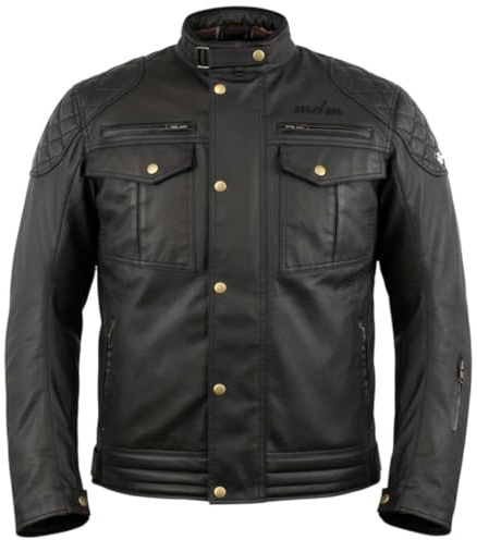 MDM Retro motorcykeljacka vintage vaxjacka vattentät med skydd Cruiser Cafe Racer svart, Vintage oliv svart, 3XL