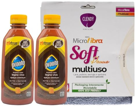 2X Legno Vivo, Crema Nutriente e Protettiva con Cera D'Api, 200ml + Panno in Microfibra Multiuso Soft, (Colori Assortiti)