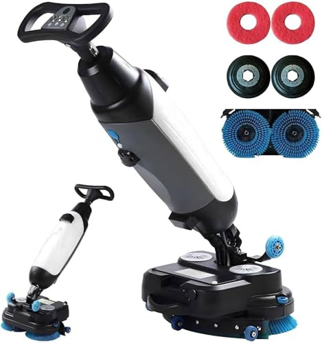 Drmoxin 17 Commercial Floor Scrubber Machine, Mini Floor Machine, 13000 Sqft/H, Cordless Floor Washer, Hand Push Scrubber Dryer, 350 RPM Rotary Double Brushes for Supermarkets White