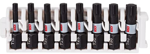 Bosch Professional - Juego de accesorios (8 piezas) Juego de destornilladores Torx (Impact Control, Pick and Click), Cranberry, T Bits-Länge 25 mm