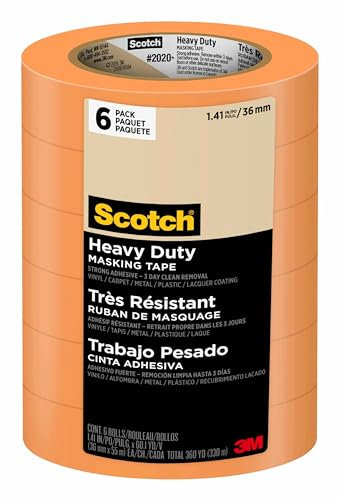 Scotch Heavy Duty Painter's Tape, 6 Rolls, 1.41 in x 60.1 yd, for Use On Vinyl, Carpet, Metal, & Plastic, Indoor & Outdoor Masking Tape, Bonds Aggressively, 3-Day Clean Removal (2020+-36AP6)