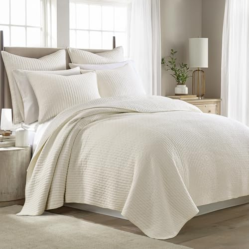 Levtex Home - Cross Stitch Quilt Set - 100% Cotton - King Quilt (106x92in.) + 2 King Shams (36x20in.) - Cream