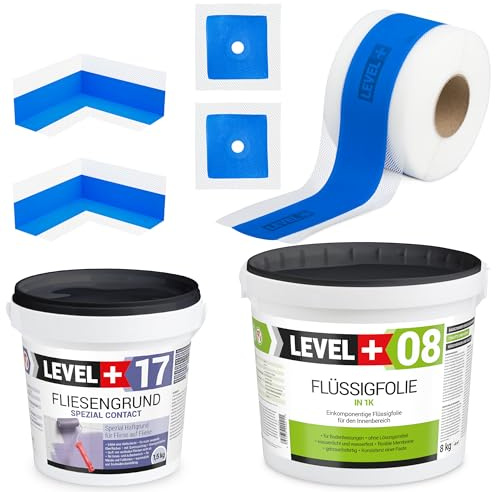 SET335 Sealing Set 8 kg Liquid Film, 1.5 kg Tile Base, 5 m Sealing Tape, 2 Inner Corners, 2 Wall Cuffs, Shower, Bathroom, SET335