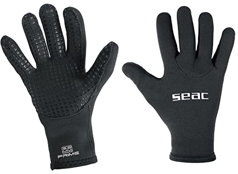 SEAC Unisex-Adult Prime Gloves 3 mm Neopren-Tauchhandschuhe, nylongefüttert, rutschfeste Handfläche, schwarz, XS