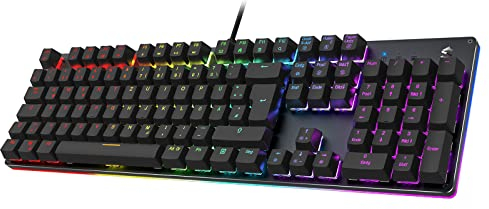 Black Shark Mechanische Gaming Tastatur RGB-Beleuchtung, QWERTZ Deutsches Layout, Blauen Schaltern, Anti-Ghosting 105 Tasten, Metall Platte, Voll Programmierbare Gaming Tastatur, für PC Gamers