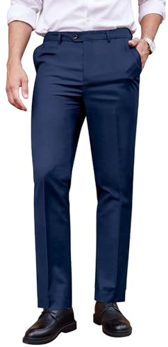 COOFANDY Men's Classic Fit Dress Pants Flat Front Straight Formal Pants Wrinkle Free Expandable Waist Suit Pants Blue