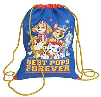 Paw Patrol - Mochila Saco Infantil, con Asas Regulables, Diseño Patrulla Canina, Colores Azul y Amarillo, Producto Oficial (CyP Brands)