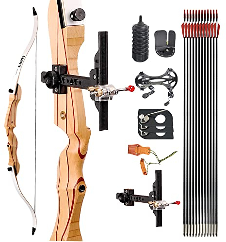 surwolf Arco ricurvo e set 54 Pollice10/14/16lbs Arco ricurvo da competizione Arco sportivo Principiante di frecce Tiro con l'arco Principiante in legno con accessori (14lbs, set di archi)