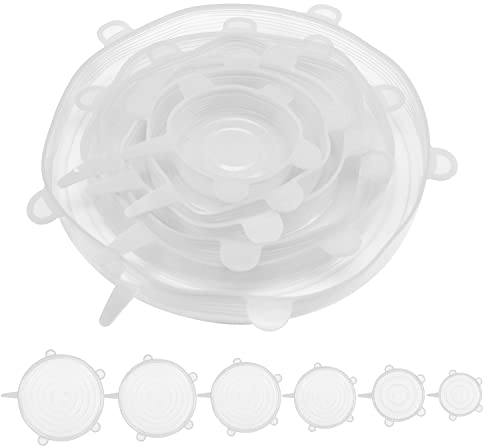 Dehnbare Silikondeckel,6 Stück Teiliges Silikon Stretch Deckel Stretch Lid Silikon, Wiederverwendbar Silikon Abdeckung, Universal Silikon-Frischhalte-Deckel für SchüSseln, TöPfe(Durchsichtig)
