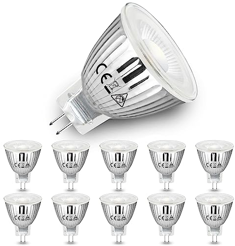 Allesgute GU4 MR11 LED Lampen 12V Warmweiss 5W ersetzt 45W Halogen Glühlampe, GU4 LED Leuchtmittel 400lm Spot Licht, 35mm Durchmesser klein Birne 12V AC/DC Strahler, 38 Grad, 10er Pack