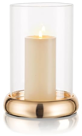 Photophore en verre avec cylindre en verre : bougeoirs Romadedi - Bougeoirs piliers - Décoration pour salon, mariage, table, table à manger, décoration de fête, doré