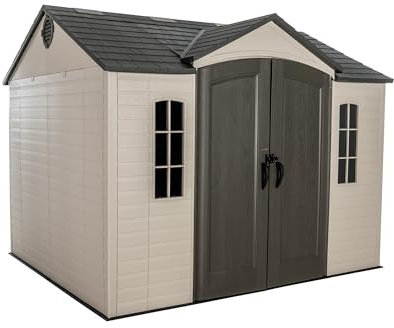 Lifetime 60393 10 Ft. x 8 Ft. Outdoor Storage Shed with Steel Reinforced Walls, Tan