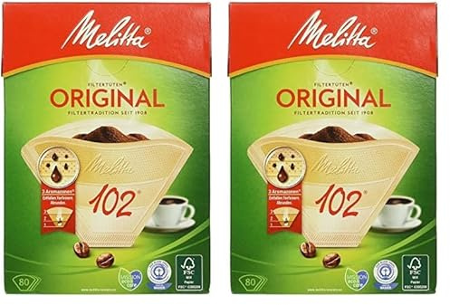 Melitta Filtertüten 102, 3 Aromazonen, Naturbraun, 80 Stück (Packung mit 2)