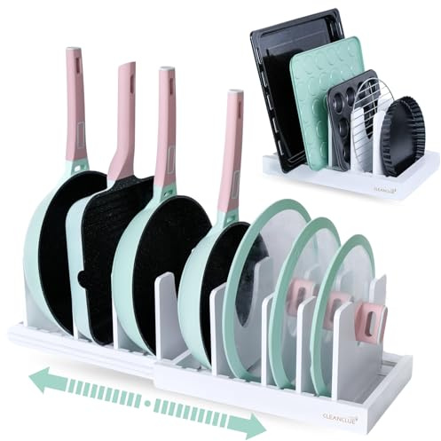 Pots and Pans Organizer under Cabinet Expandable Bamboo Pot Lid Holder Rack