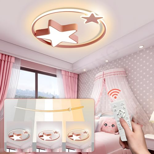 Luz De Techo LED Rosa | Lámpara Infantil Redonda Moderna | Star Starry Sky Niños Luz | Ø55cm 48W | Regulable Con Control Remoto 2700K-6500K | Habitación Infantil Niños Niñas De Techo Dormitorio