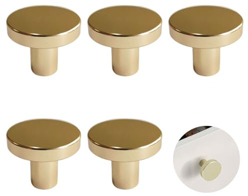 5 Pezzi Ottone Manopole per Mobili, Maniglie in Ottone per Cassetti, Pomolo per Mobili Rotondo, Ideale per Armadi e Cassetti