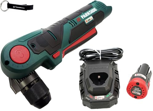HEADNMORE® Parkside® Perceuse-visseuse d'angle sans fil 12 V PWBSA 12 + porte-clés HEADNMORE® (1 batterie 2 Ah)