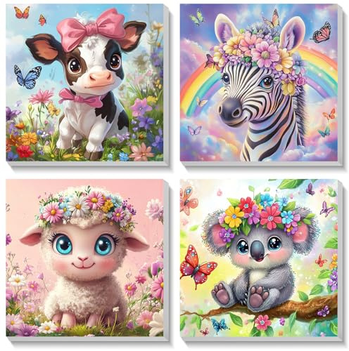 Bowetile Måla efter nummer-set, 4 stycken djur måla efter nummer för barn i åldern 4–8–12 år, konstset med borstar och akrylpigment för barn (4-pack)