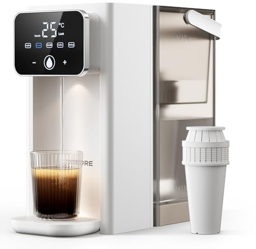 KOMORE 3L Instant Hot Water Dispenser, Filter Water Dispenser with 16 Adjustable Temperature Settings, 2200W Fast Boil, Electric Kettle with LED Touch Display & Cleaning Program, White