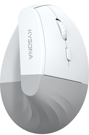 KYSONA EM18 trådlös ergonomisk vertikal mus, Ergo-design, trådlös bluetooth, tyst klick, 5-nivåers justerbara DPI, karpaltunnelmöss för dator, PC, Mac, bärbar dator, vit
