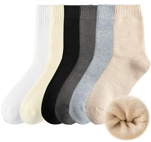 Qaestuan 6 Paia Calze Termiche Calde Donna, Calze Termiche per Uomo e Donna, Calzini Termici Morbidi, Caldi Spessore Calzini Lana, Calzes Pesanti in Cotone per Inverno, per Lavoro, Casuale, EU 35-42
