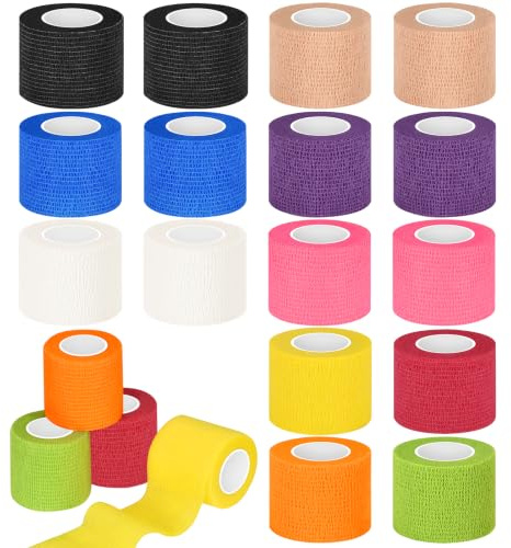 20 Rouleaux Bandage Autoadhésif Cohésifs Bande Cohesive Bande Strapping Sport Adhésif Bandage Élastique de Fixation pour Poignets Cheville 5cm x 4,5m (Multicolore)