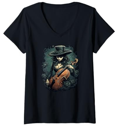Femme Musicien violoncelliste Joueur Violoncelle Witchcraft-Gothic T-Shirt avec Col en V