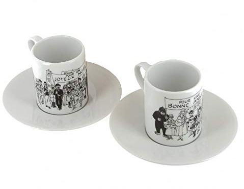 Moulinsart Uppsättning av två espressokoppar och fat Tintin-kollektionen Carte de voeux 1972 (47982)